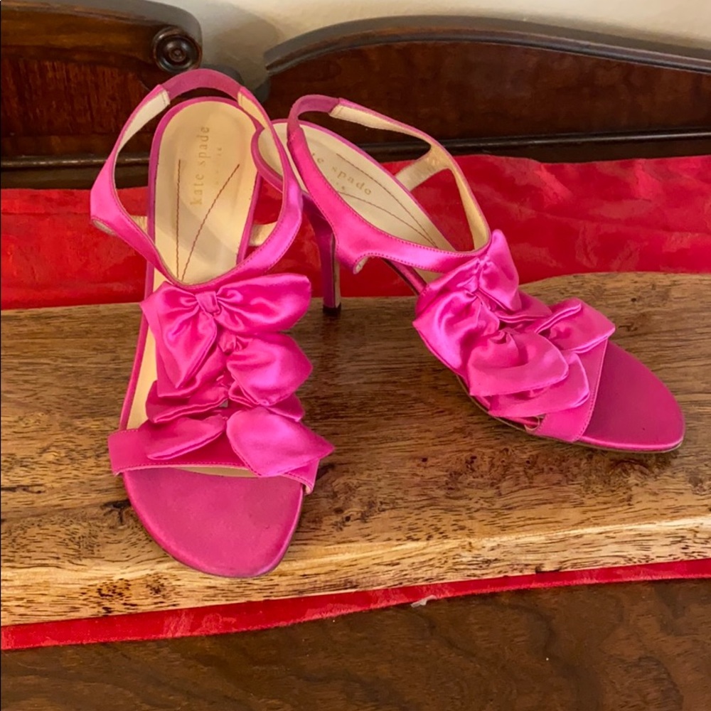 Kate Spade pink satin bow t-strap heels 8.5